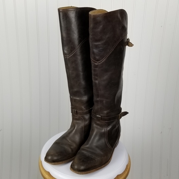 Frye Dorado Equestrian Leather Riding Boots Womens Size 9 HOLE Brown Knee High - Picture 13 of 16